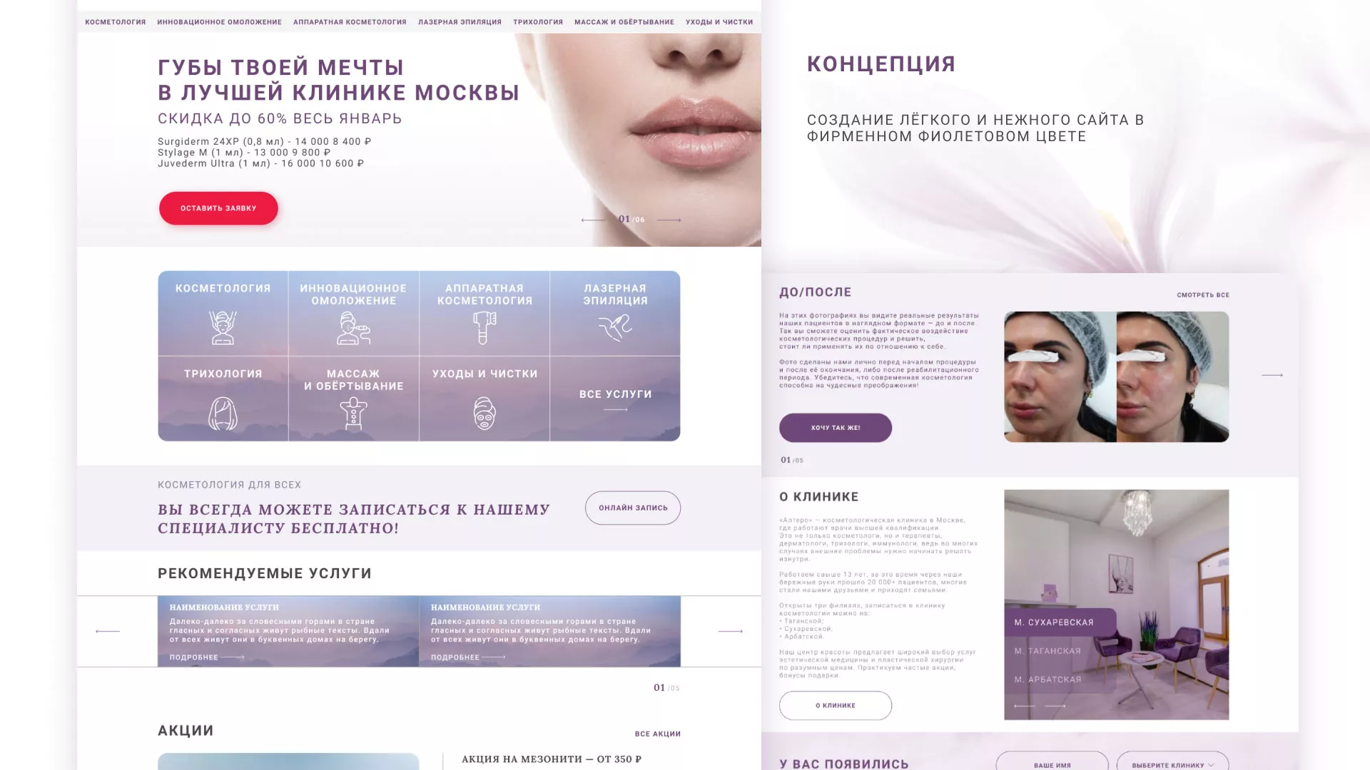 Создание сайта сети клиник эстетической косметологии «Алтеро» в Каргополе