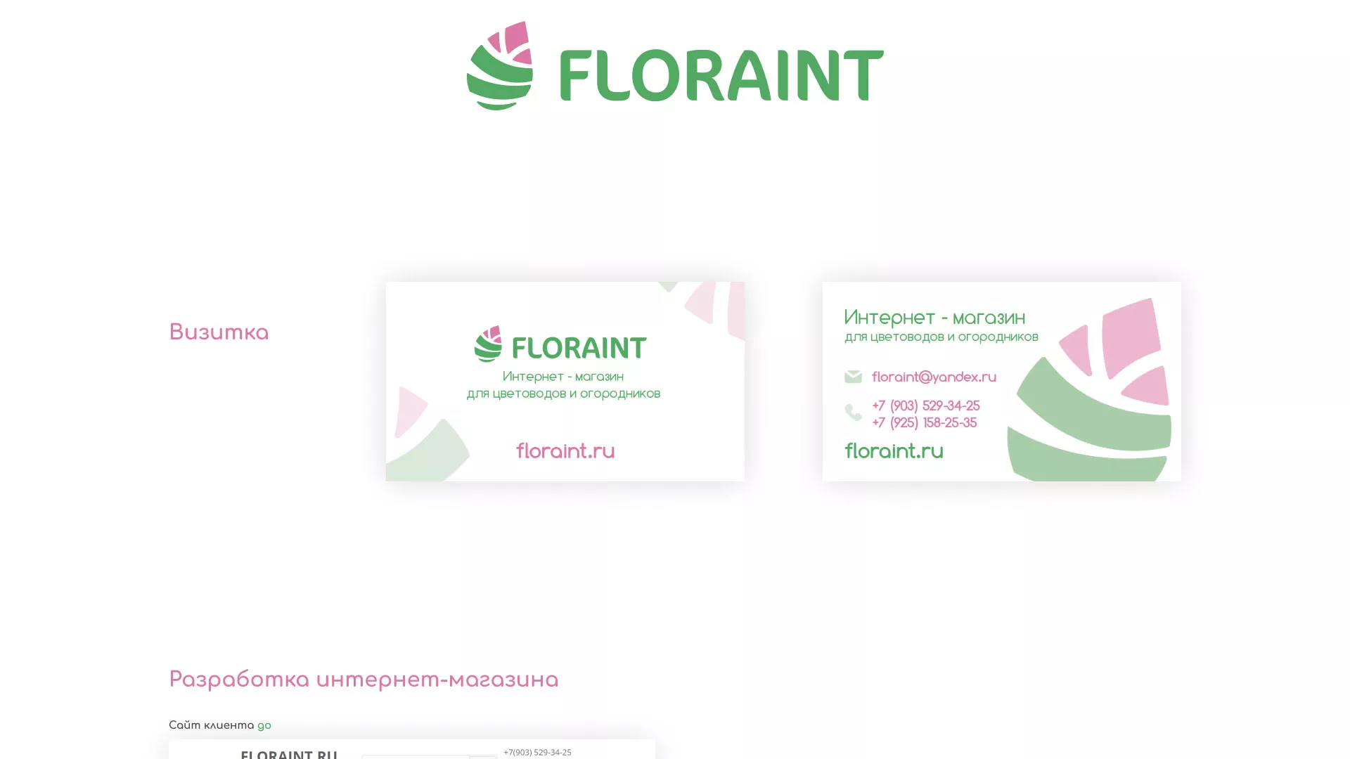 Создание логотипа и интернет-магазина «FLORAINT» в Каргополе