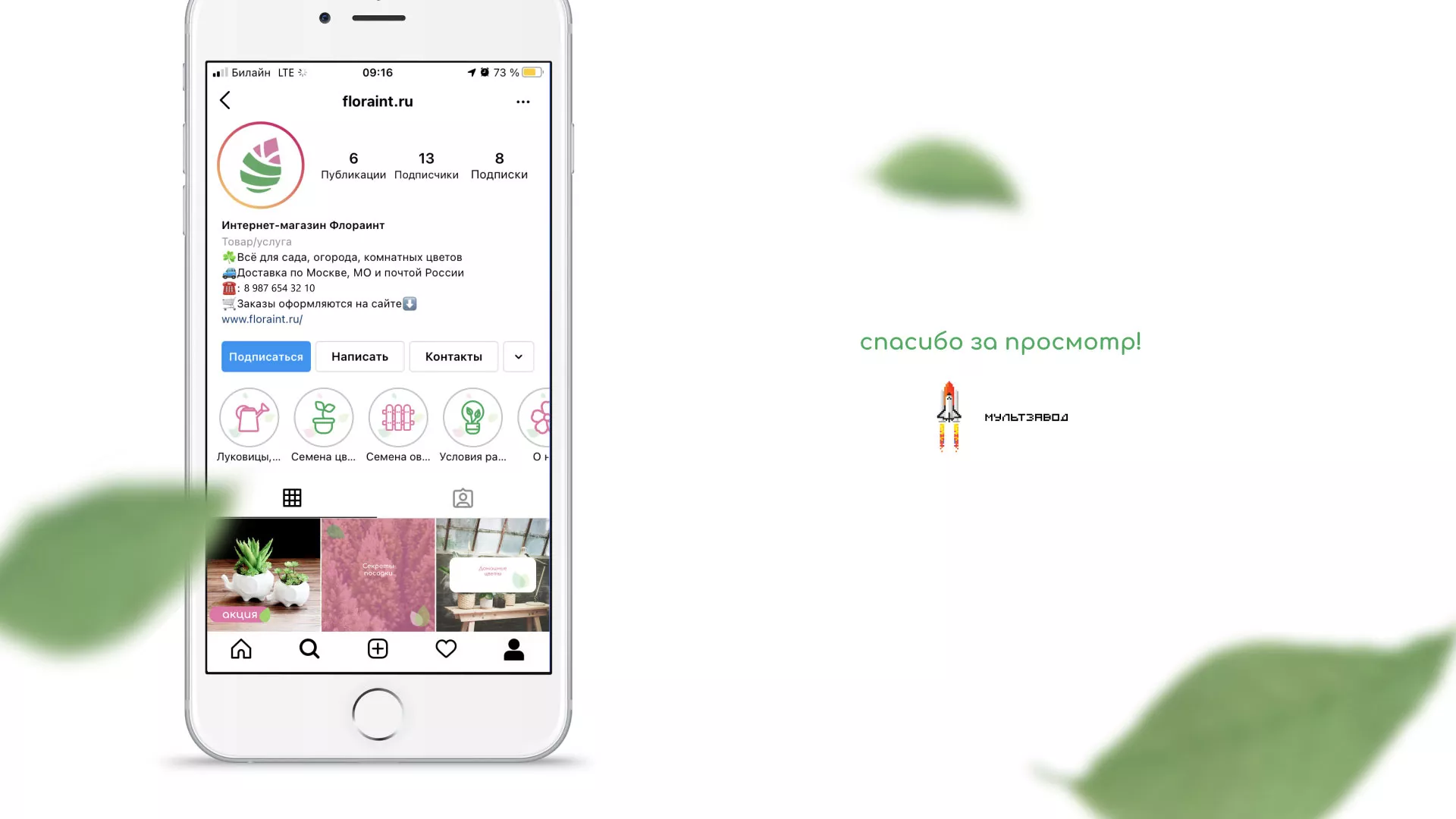 Разработка оформления профиля Instagram для магазина «Floraint» в Каргополе